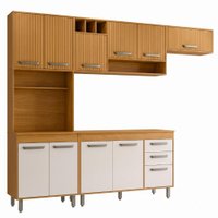 Cozinha Compacta 5 Peças 258x218 cm Balcao Com Tampo Malta Freijo Ripado Off Acetinado POLIMAN