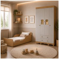 Jogo de Quarto Infantil com Minicama Montessoriana e Guarda-roupa Ternura Multimóveis MP4833 Madeirado/Off White