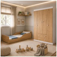 Jogo de Quarto Infantil Minicama com Colchão Incluso e Guarda-roupa Encanto Multimóveis MP4830 Branco/Madeirado