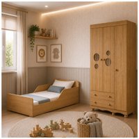 Jogo de Quarto Infantil com Minicama Montessoriana e Guarda-roupa Suspiro Multimóveis MP4835 Madeirado