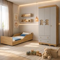 Jogo de Quarto Infantil Minicama com Colchão Incluso e Guarda-roupa Ternura Multimóveis MP4825 Madeirado/Off White