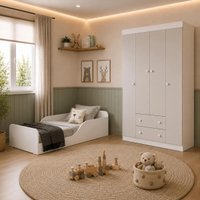 Jogo de Quarto Infantil com Minicama Montessoriana e Guarda-roupa Encanto Multimóveis MP4840 Branco/Off White