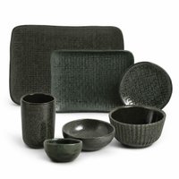 Conjunto Sushi 42 peças Travessas Ramequins Copos Molheiras Cerâmica Verde Porto Brasil