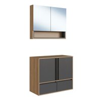 Gabinete de Banheiro Suspenso 80cm com Espelheira Lara sem Cuba Mel Grafite