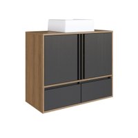 Gabinete de Banheiro Suspenso 80cm com 2 Portas e Gavetas Lara com Cuba Mel Grafite