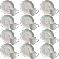 Jogo 12 Xícaras De Chá 170ml Com Pires Cinza Cerâmica Bio Mar Porto Brasil Mesa Posta Restaurante