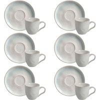 Jogo 6 Xícaras de Chá 170ml Com Pires Cerâmica Bio Mar Porto Brasil Mesa Posta Café da Manhã