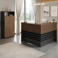 Mesa Balcao Recepcao 148X148 cm E Armário Com Nicho 173X90 cm Nogal Preto Artany