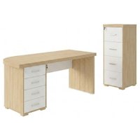 Mesa Escritorio 4 Gavetas 180X80 cm E Armario Arquivo 132X47 cm 4 Gavetas Carvalho Branco Artany