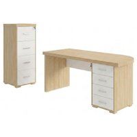 Mesa Escritorio 4 Gavetas 180X80 cm E Armario Arquivo 4 Gavetas 132X47 cm Carvalho Branco Artany