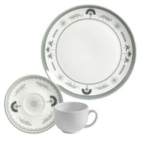 Conjunto 4 Pratos Rasos 26,5cm 4 Xícaras Chá 200ml com Pires Exótica Porto Brasil Branco Cerâmica