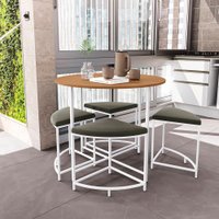 Mesa Redonda com 4 Bancos Estofados Kappesberg Canela/Branco