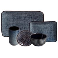 Conjunto 30 Peças Cerâmica Azul Escuro Titanium Porto Brasil Travessas Ramequins Copos Japonês