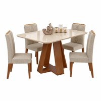 Conjunto Sala de Jantar Mesa Tampo em Vidro 1,20m Maria 4 Cadeiras Tati