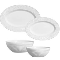 Conjunto 4 Peças Travessas E Tigelas Bowls Cerâmica Branca Porto Brasil Roma Servir Mesa Posta