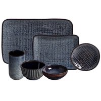 Conjunto 36 Peças Cerâmica Azul Escuro Titanium Porto Brasil Sushi Travessas Ramequins Copos Japonês