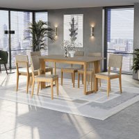 Conjunto Sala de Jantar Dora em Madeira Maciça de 6 Cadeiras Linho Fendi