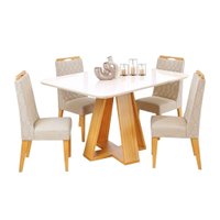 Conjunto Sala de Jantar Mesa Tampo em Vidro 1,20m Maria com 4 Cadeiras Bel