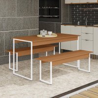 Mesa De Jantar Kappesberg Industrial com 2 Bancos Canela/Branco 136cm