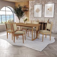 Conjunto Sala de Jantar Lina Madeira Maciça 6 Cadeiras Boucle Bege