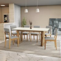 Conjunto Sala de Jantar Dora em Madeira Maciça 6 Cadeiras Boucle Cinza -CSJ340CA