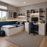 Quarto Juvenil com Cama Solteiro, Escrivaninha e Estante Multifuncional Smart Multimóveis MCR45370 Branco