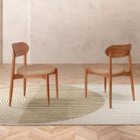 Conjunto com 2 Cadeiras Miami Madeira Maciça Linho Bege e Imbuia Natural