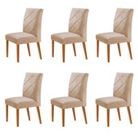 Conjunto com 6 Cadeiras Aurora Veludo Bege e Capuccino