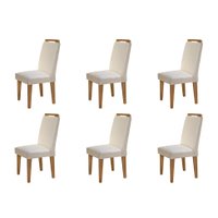 Conjunto com 6 Cadeiras Athenas Veludo Creme e Imbuia