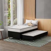 Cama Box Conjugada Solteiro Premier Unibox Molas Ensacadas (63x88x188) com Cama Auxiliar Preta 