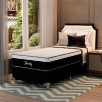 Cama Box Solteiro Gemini I com Colchão Solteiro Molas Ensacadas Grafite e Branca
