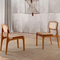 Conjunto com 2 Cadeiras Prada Premium Linho Bege e Imbuia Natural