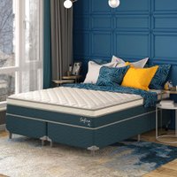 Cama Box King com Colchão Safira (63x193x203) Azul e Branco