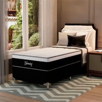 Cama Box Solteiro Gemini II com Colchão Solteiro Molas Ensacadas Grafite e Branca