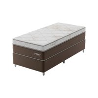 Cama Box Solteirão Londres com Colchão Molas Ensacadas (63x96x203) Marrom e Branca