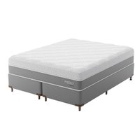 Cama Box Queen com Colchão Sublime Mola Ensacada e Espuma Viscoelástica (32x158x198) Cinza e Branco