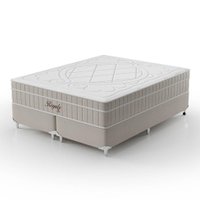 Cama Box King Royale com Colchão King Molas Ensacadas Bege e Branca