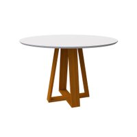 Mesa de Jantar Redonda com Tampo de Vidro Vitoria Off White e Ype 117 cm