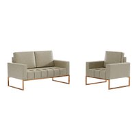 Conjunto de Sofá 2 Lugares com 1 Poltrona Atena Revestimento Sintético Bege