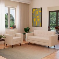 Conjunto de Sofá 3 Lugares com 1 Poltrona Vitrola Suede Bege