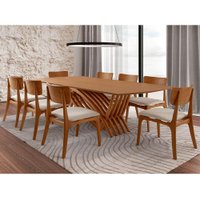 Conjunto de Mesa de Jantar Retangular com Tampo Madeira Grazzia e 8 Cadeiras Parma Linho Bege e Imbuia