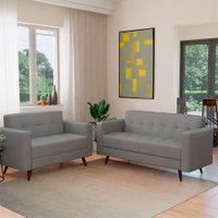 Conjunto de Sofá 2 e 3 Lugares Vitrola Suede Cinza