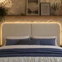 Cabeceira Modulada King 200 cm Organica Com LED Linho Bege VCONCEPT