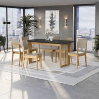 Conjunto Sala de Jantar Dora Madeira Maciça 6 Cadeiras Linho Fendi