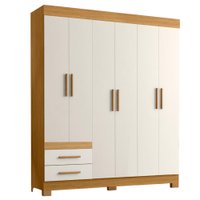 Guarda Roupa Casal 6 Portas 2 Gavetas 160 cm New Recife Freijo Off Acetinado POLIMAN