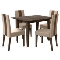 Mesa De Jantar Kate Com 4 Cadeiras Estofadas Linea Suede Amendoa POLIMAN