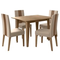Mesa De Jantar Kate Com 4 Cadeiras Estofadas Linea Suede Carvalho POLIMAN