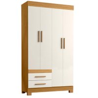 Guarda Roupa Solteiro 4 Portas 2 Gavetas 107 cm New Recife Freijo Off Acetinado POLIMAN