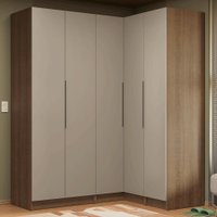 Guarda-Roupa Modulado de Canto 310 cm 5 Portas 2 Gavetas Rustic/Crema Neo Madesa 02