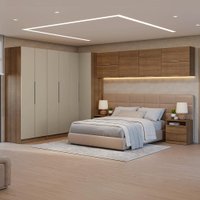 Quarto Completo Casal de Canto 610 cm com Mesa de Cabeceira Rustic/Crema Neo Madesa